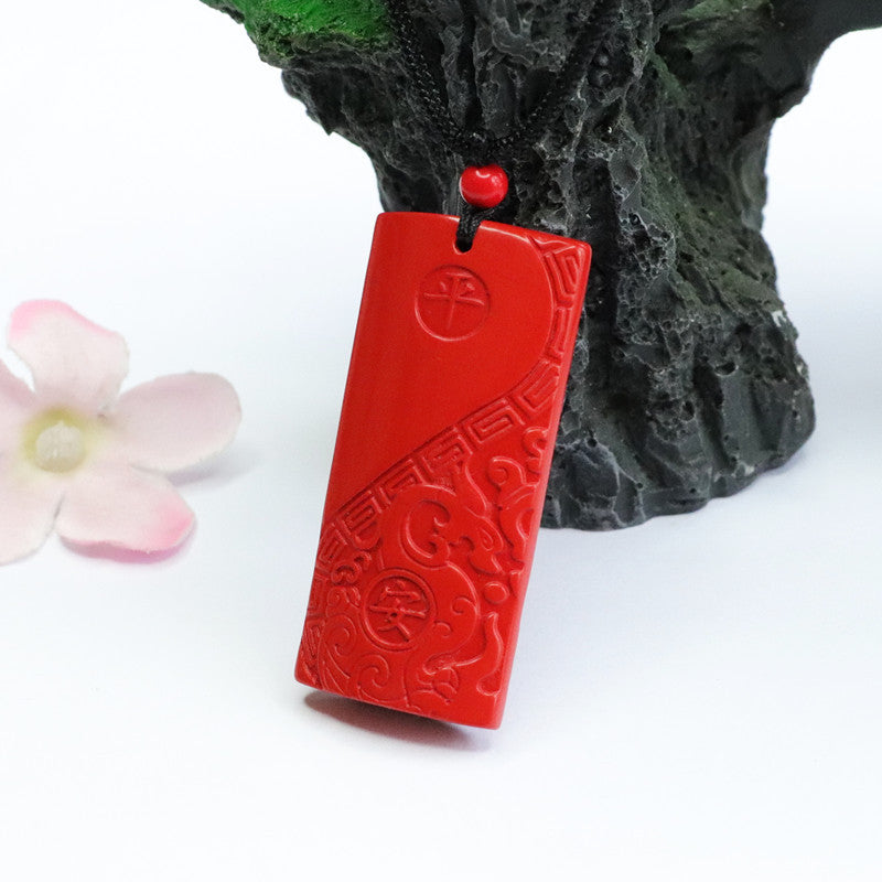 Auspicious Dragon Cinnabar Stone Sterling Silver Pendant