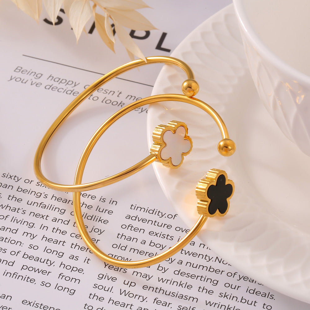 Elegant Korean White Shell Acrylic Flower Bracelet crafted in Titanium Steel