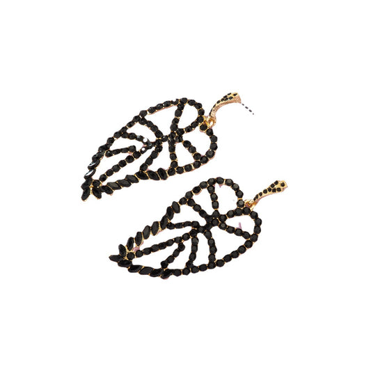 Luxurious Hollow Leaf Earrings with Encrusted Gems