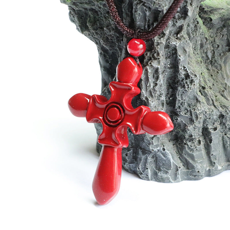 Purple Cinnabar Cross Pendant with Gold Sand