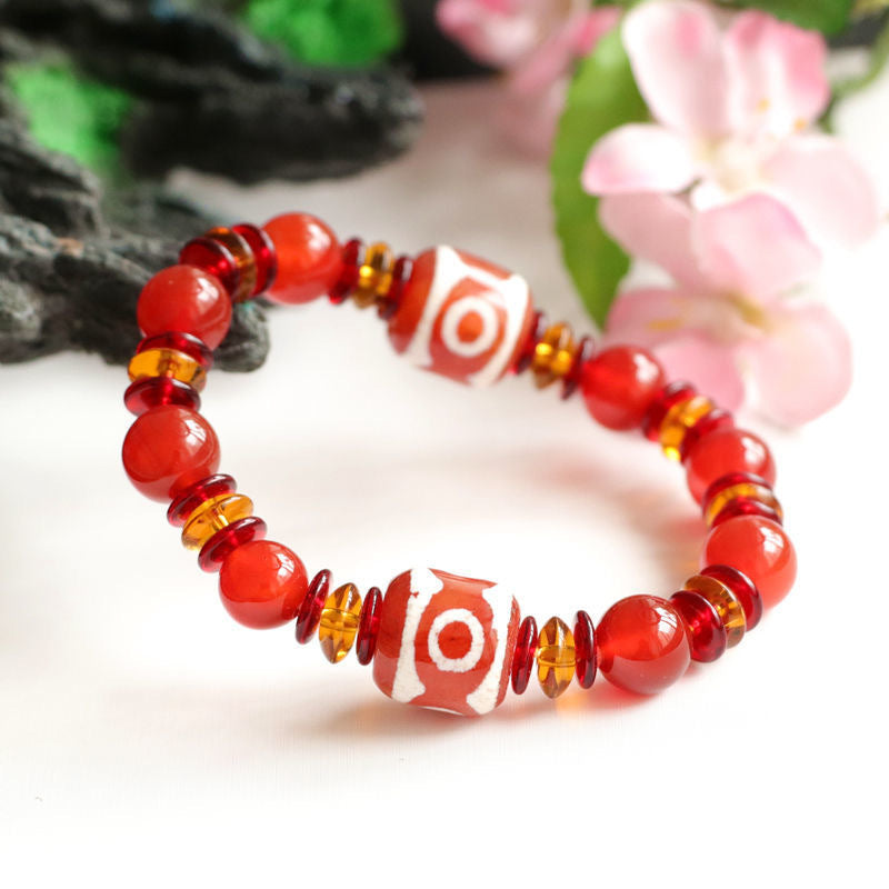 Tibetan Red Agate Sterling Silver Bracelet with Three-Eyed Heavenly Bead