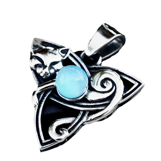 Celtic Fox Pendant in Stainless Steel with Opal - Wholesale Personalized Accessories for Men