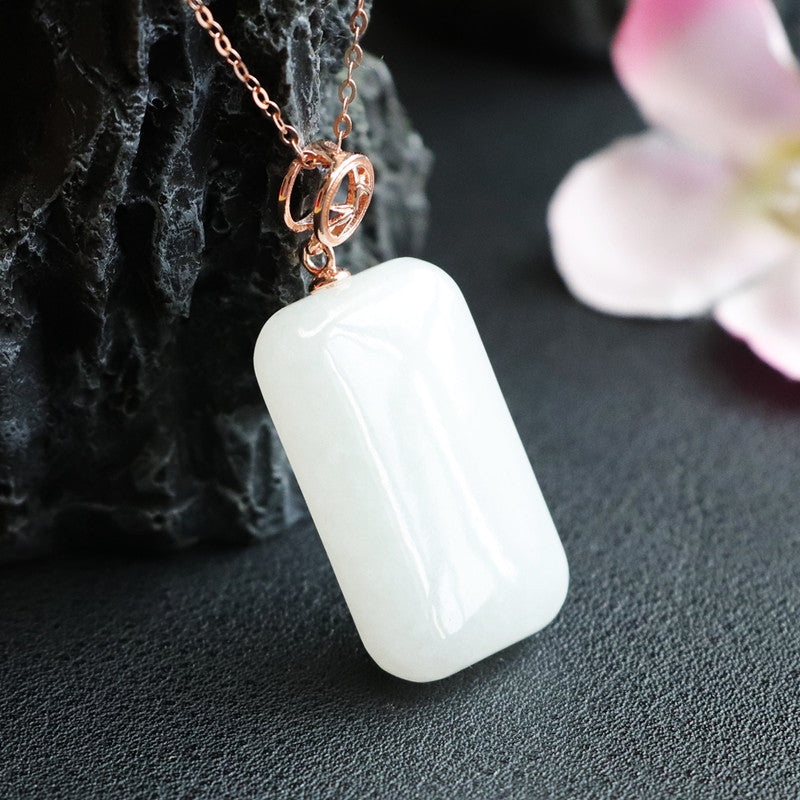 Heavenly Hetian White Jade Rectangle Necklace