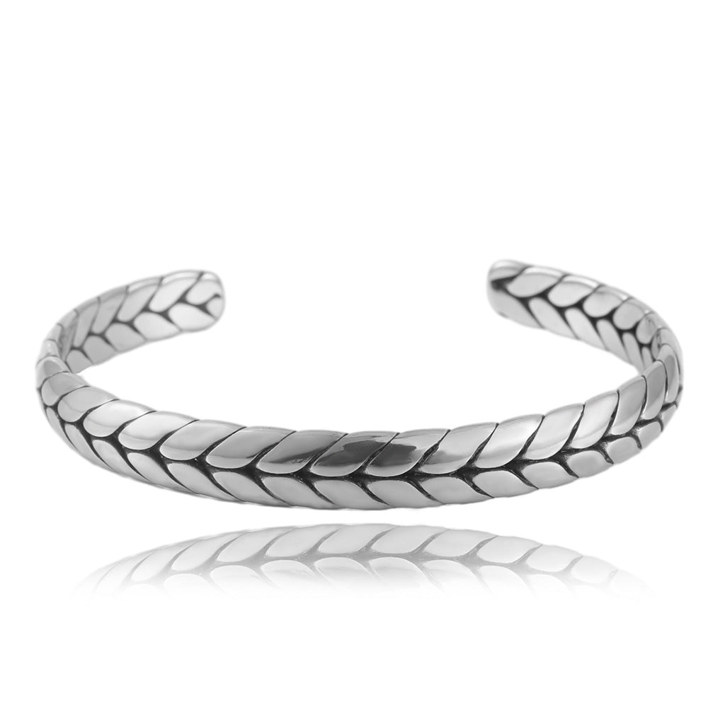 Trendy Men's Titanium Steel Open Wheat Ear Braided Bracelet