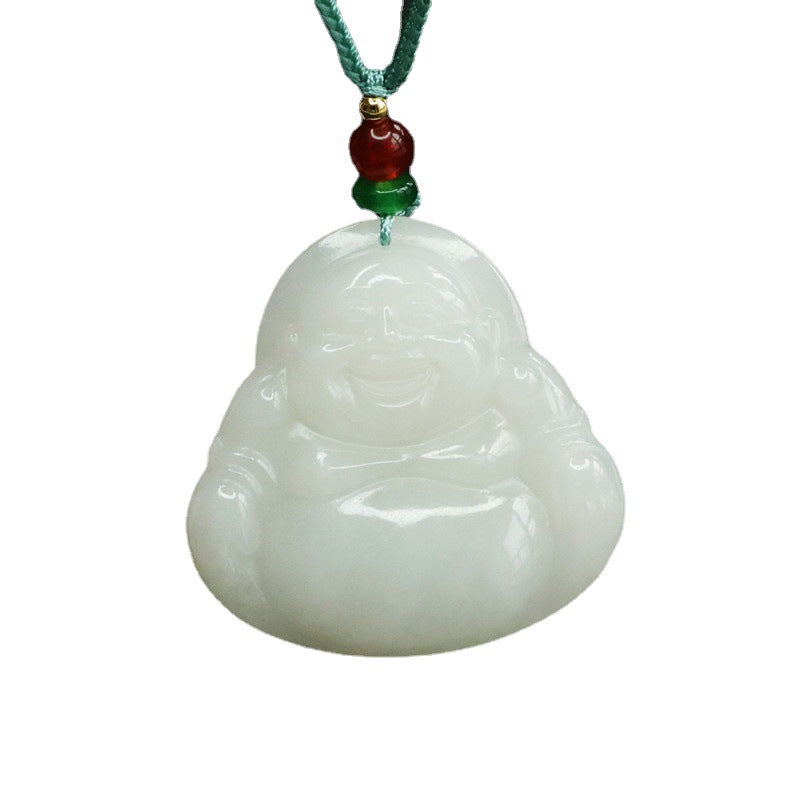 China-Chic White Jade Buddha Pendant with Sterling Silver Chain