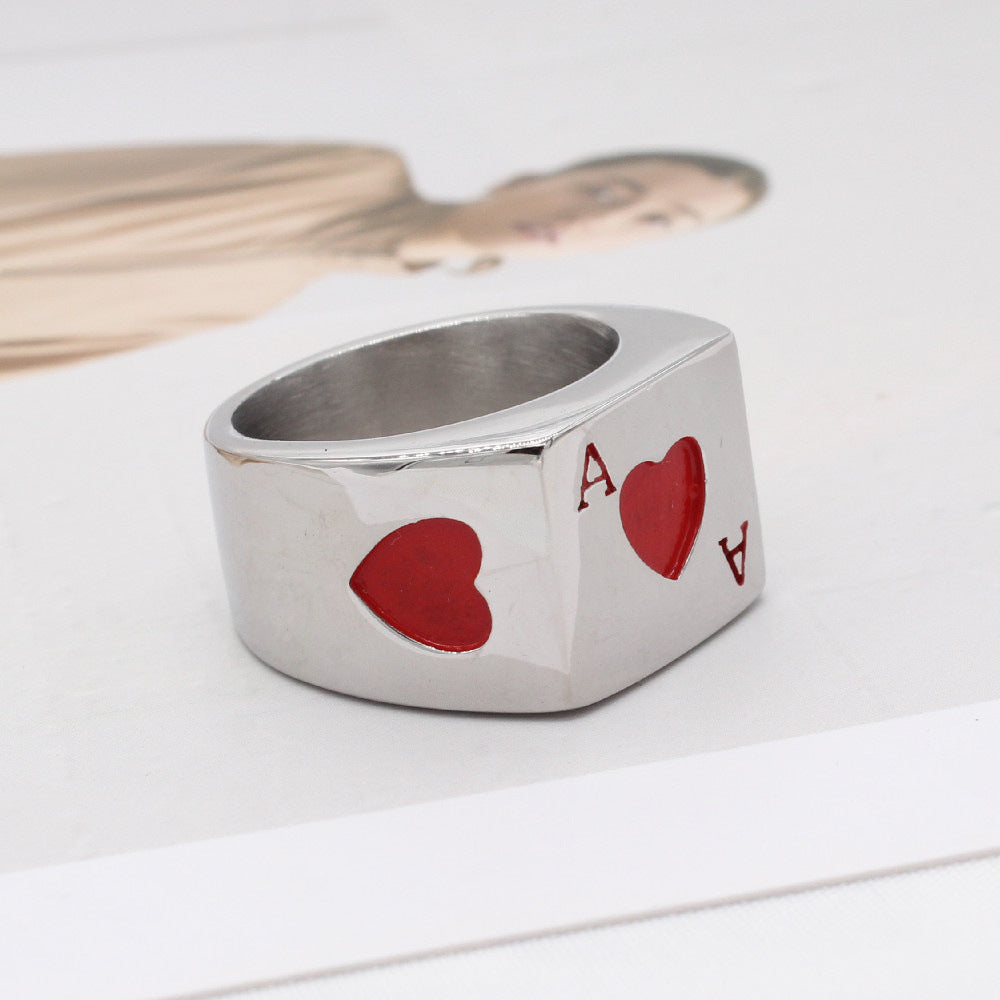 Wholesale European and American Magician Hearts Poker Men's Titanium Steel Ring