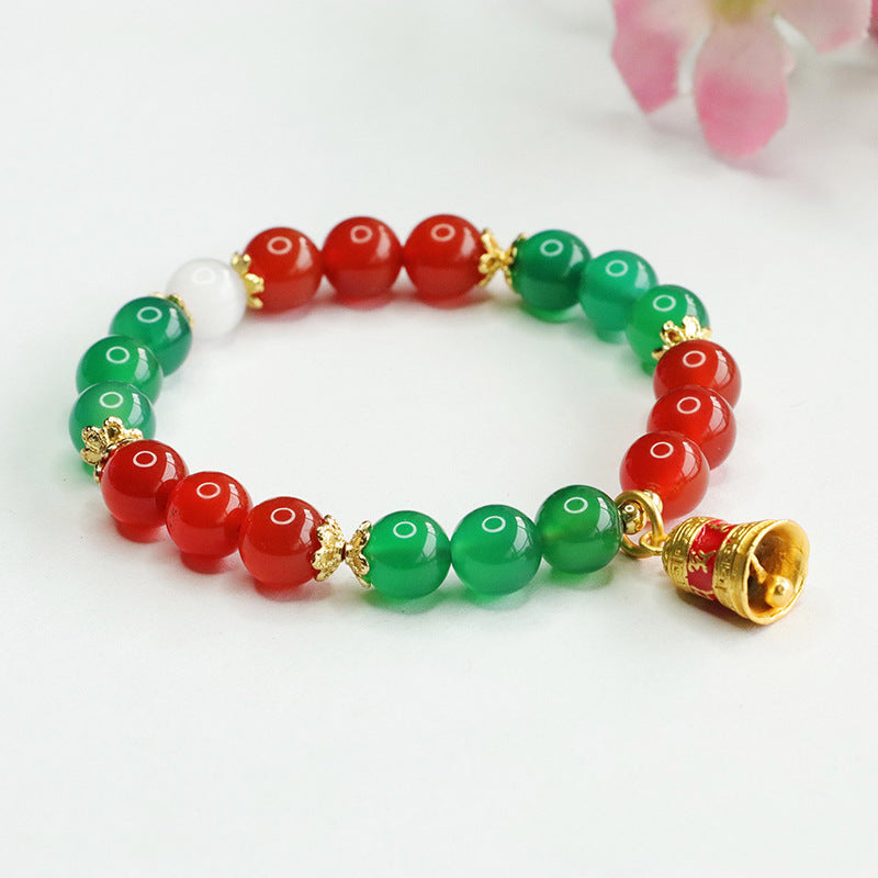 Festive Red Agate and Green Chalcedony Bracelet