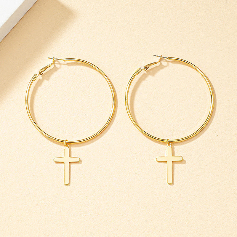 Exaggerated Circle Cross Earrings with Simple Tempting Design - Vienna Verve Collection