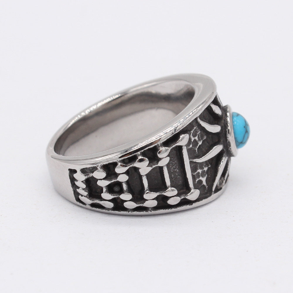 Retro Turquoise Men's Titanium Steel Rings from the Planderful Collection