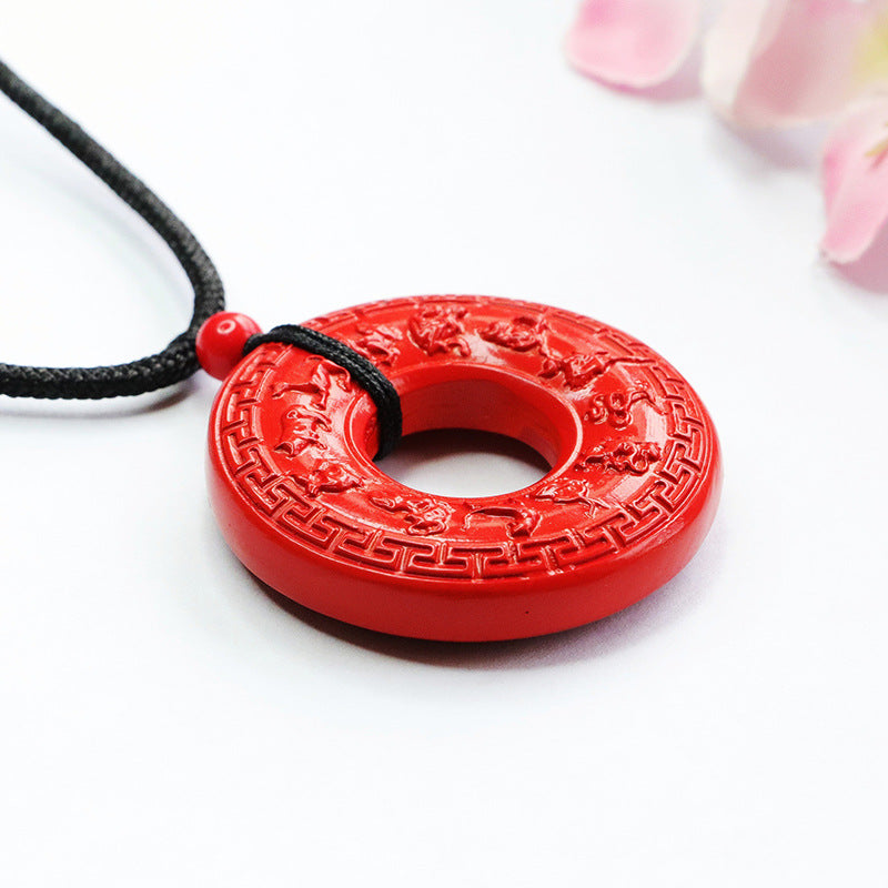 Red Sand Vermilion Sand Pendant, Carving Twelve Zodiac Ring Pendant