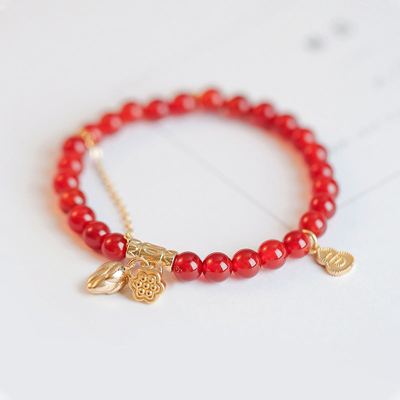 Year of the Animal Red Agate Bracelet with Rock Crystal and Sterling Silver Beads