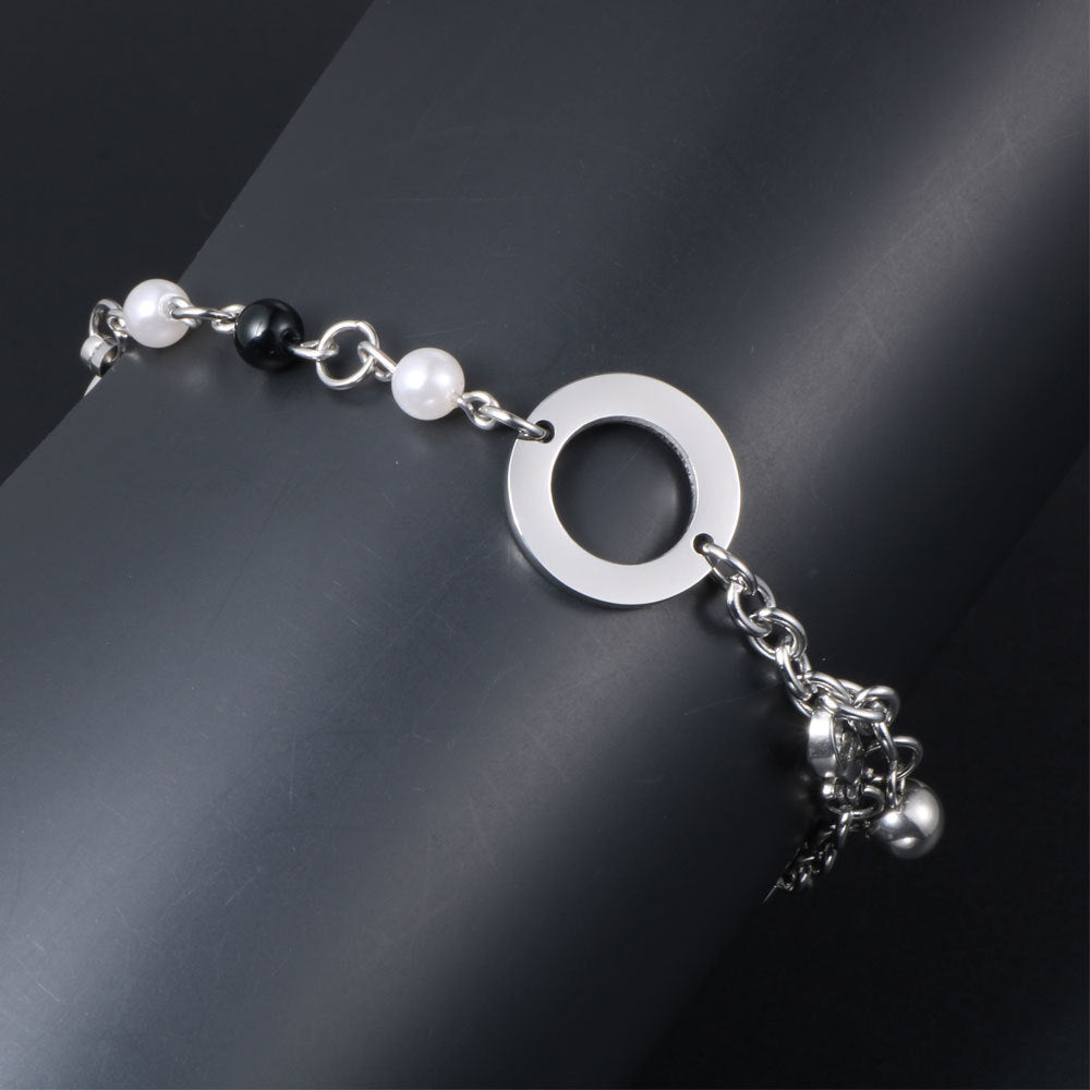 Elegant Titanium Steel Floral Pearl Bracelet - Ideal Gift for Her