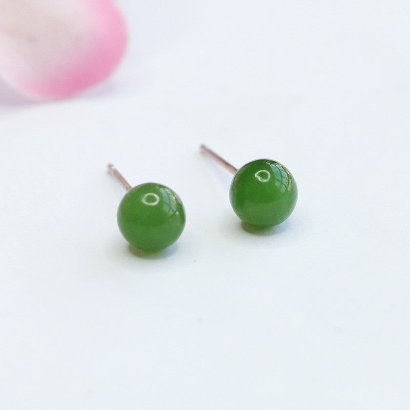 Elegant Jade and Silver Stud Earrings from the Planderful Collection