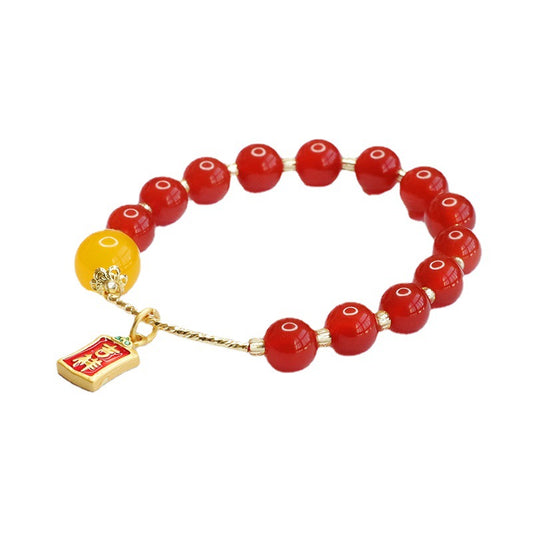 Red Agate and Yellow Chalcedony Sterling Silver Bracelet