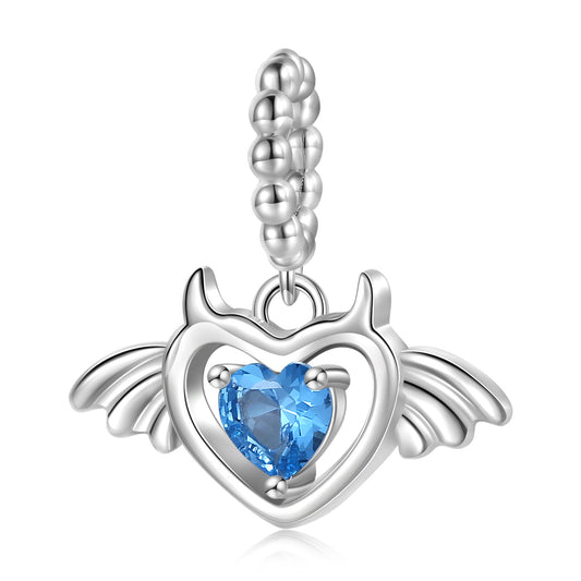 Heart Shape Blue Zircon Little Devil Sterling Silver Pendant