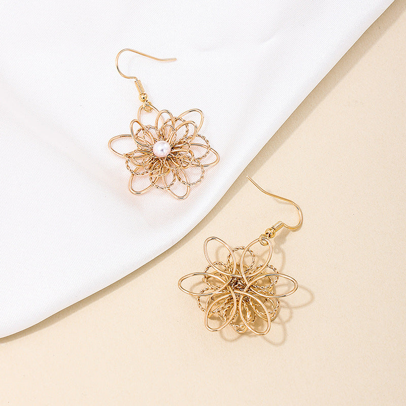 Korean Metal Flower Pearl Earrings - Vienna Verve Collection