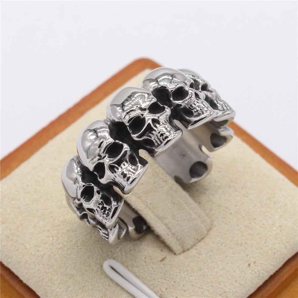 Halloween Beading Polished Skull Titanium Ring for Men