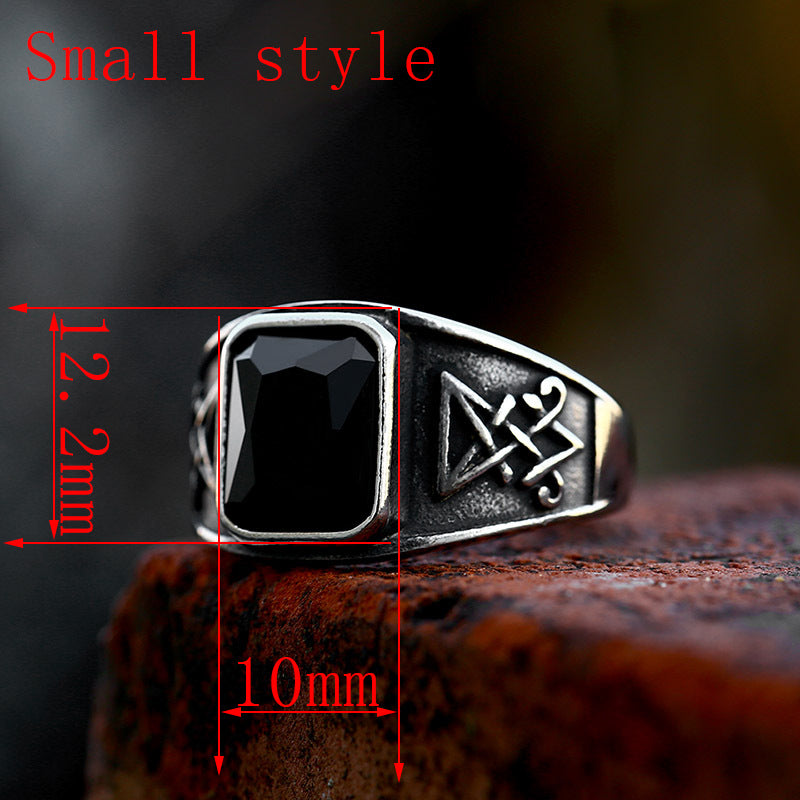 Lucifer Satan Inspired Stainless Steel Men's Ring - Retro Titanium Steel with Stone Inlays, Sizes 7-13 Available