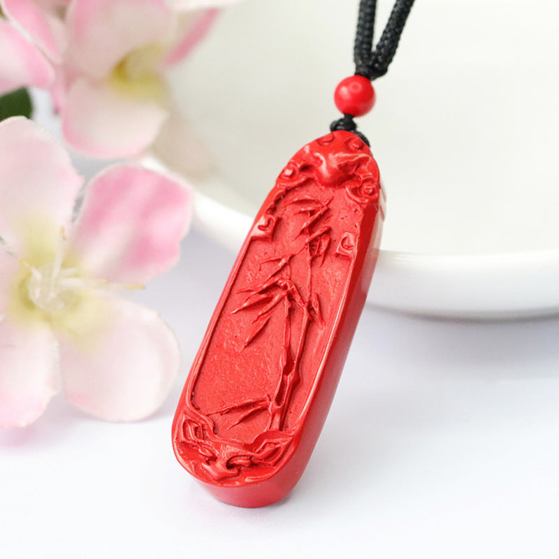 Ethnic Red Cinnabar Stone Pendant With Sterling Silver