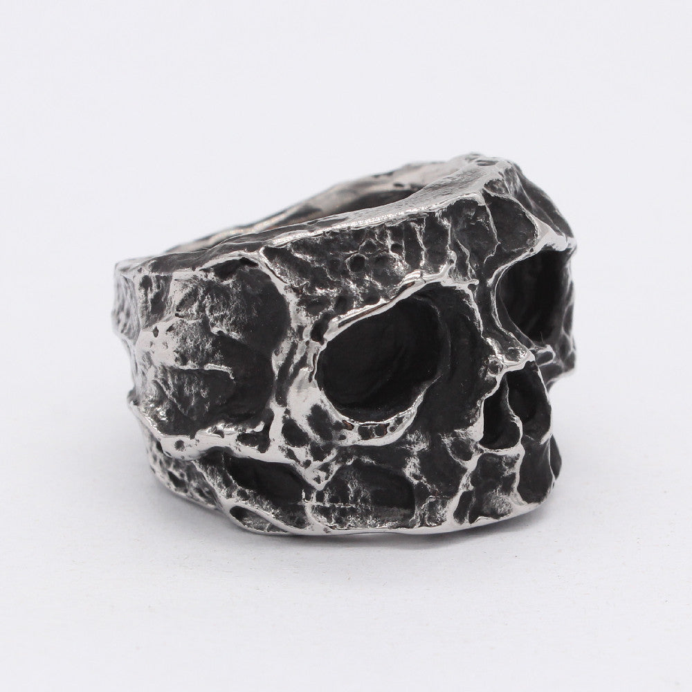 Halloween Half Skeleton Head Titanium Steel Ring for Men