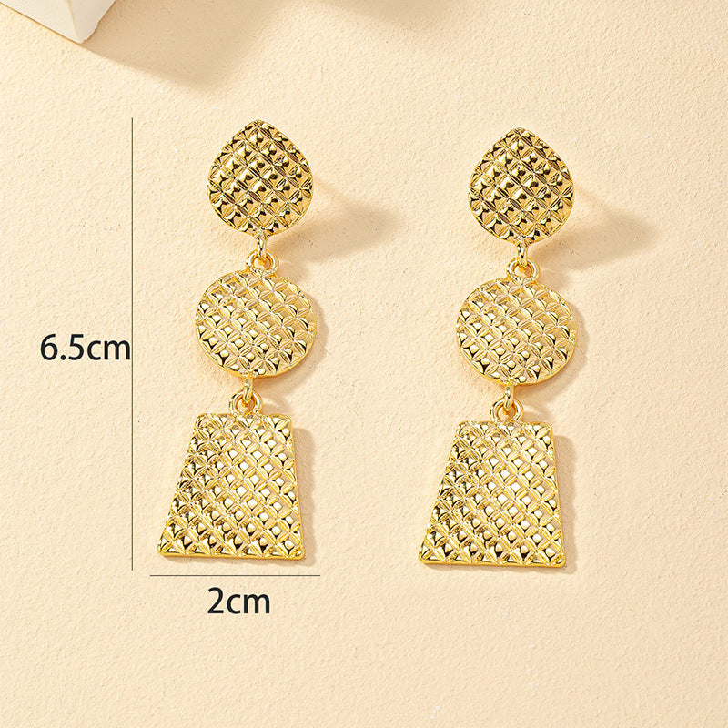 Exaggerated Irregular Geometric Hammered Metal Chain Earrings