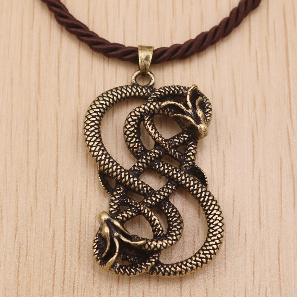 Viking Double Dragon Metal Necklace - Norse Legacy Viking Mythology Pendant