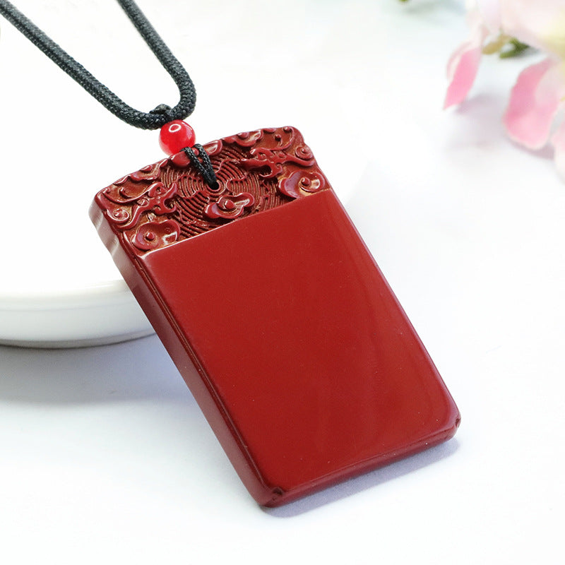 Cinnabar Pendant Purple Gold Sand Auspicious Cloud Rectangle Pendant