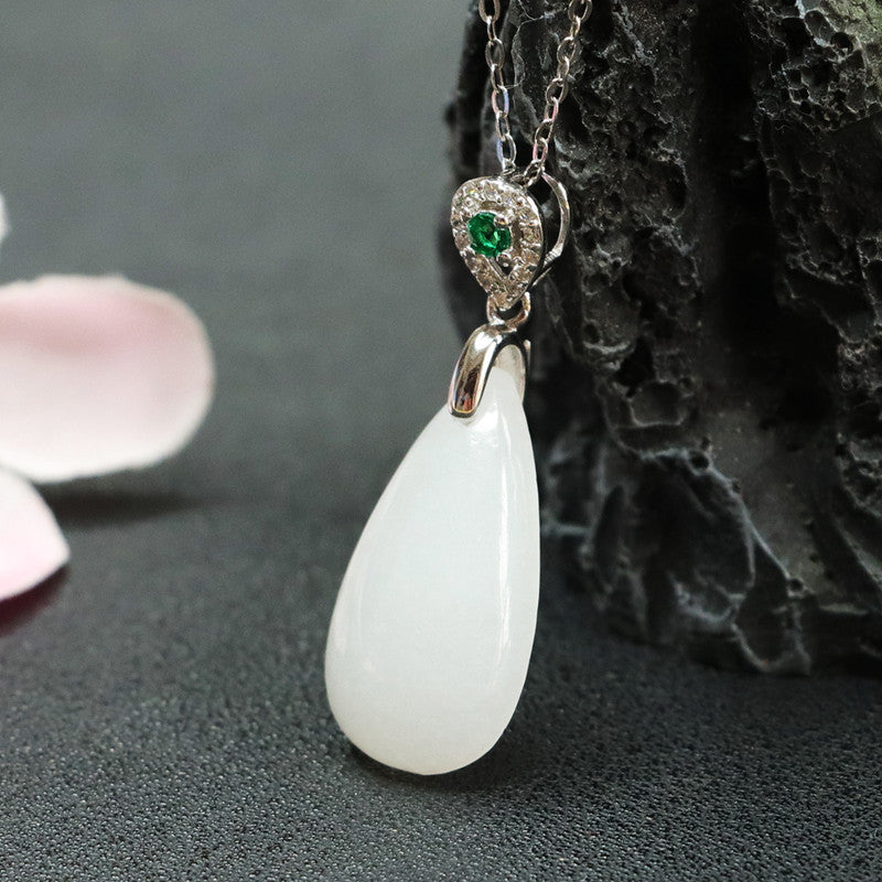 Love Necklace Jewelry with Hetian Jade and Zircon Insets