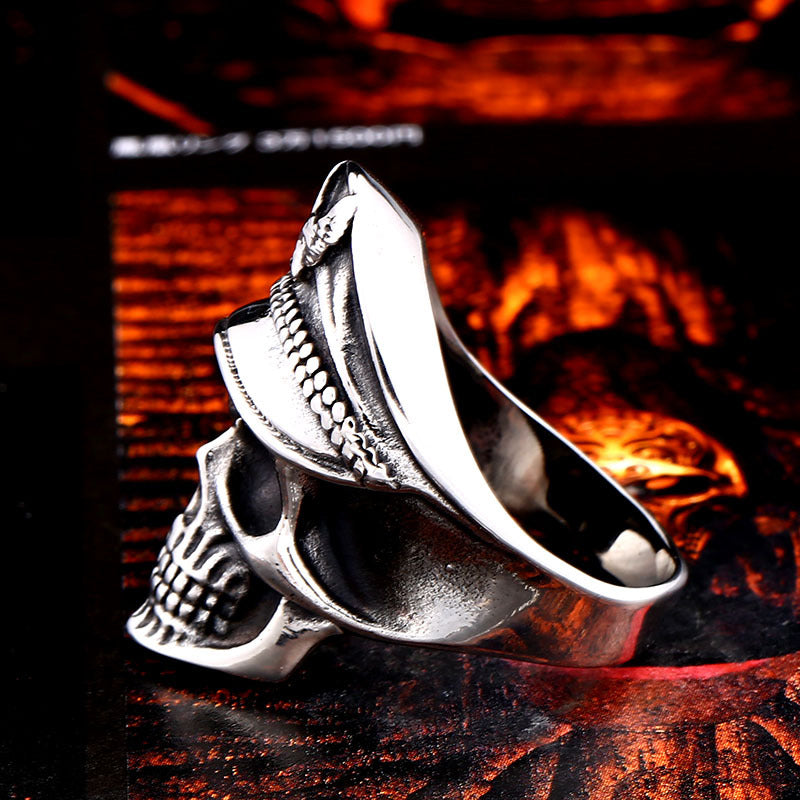 Vintage-Inspired Skull Titanium Steel Ring with Eagle Ghost Design for Men