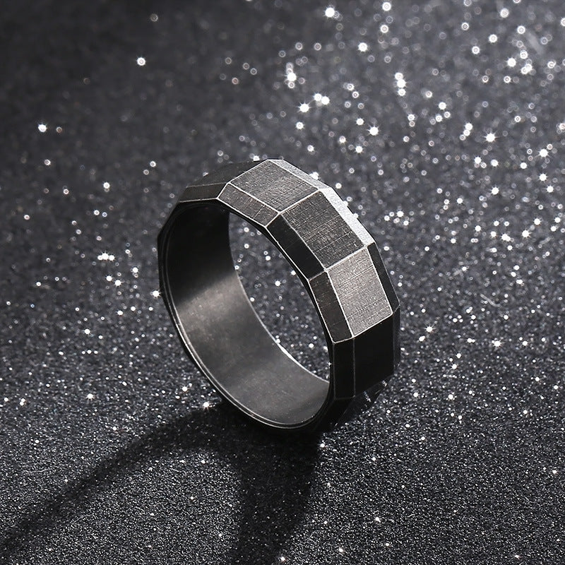 Men's Retro Titanium Steel Ring with Dark Personality and Round Edges, European-American Fashion Design