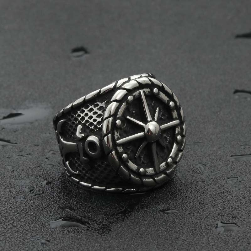 Titanium Steel Compass Ring for Men - Retro Punk Direction Pointer Jewelry