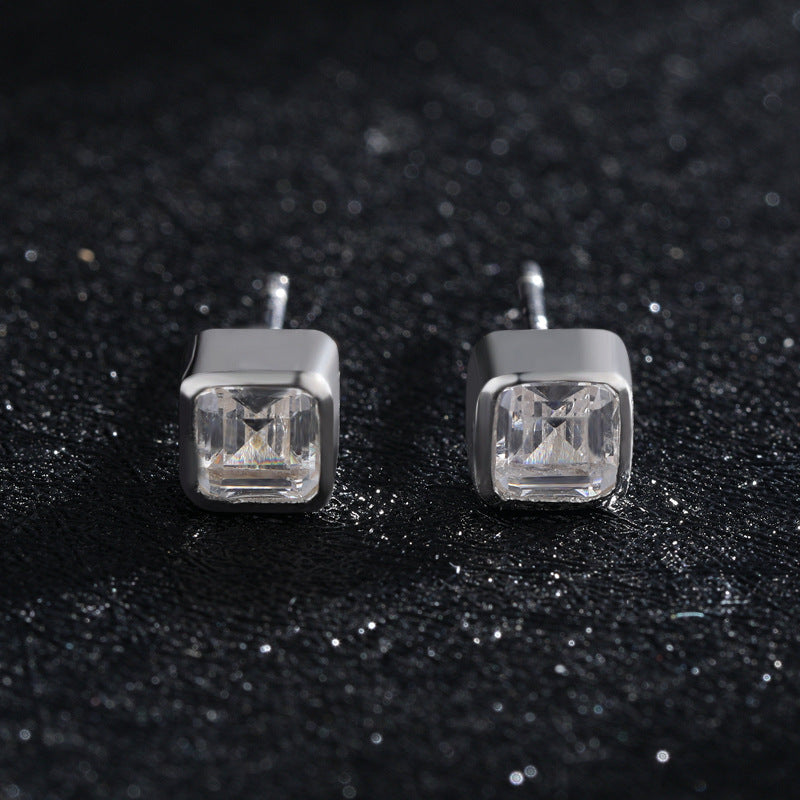 Exquisite S925 Silver Square Zircon Earrings for Elegant Women