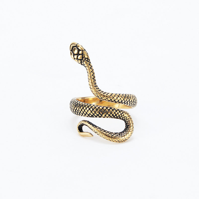 Personality Vintage Snake Titanium Steel Ring for Men