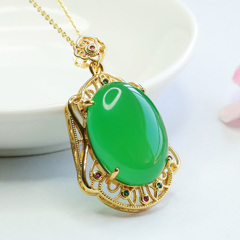 Pigeon Egg Natural Green Chalcedony Pendant