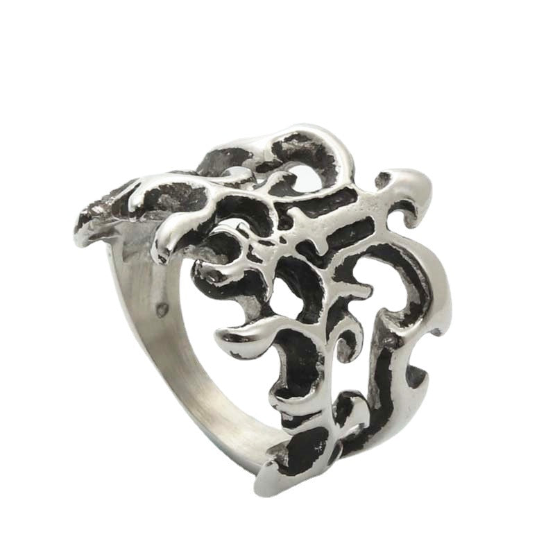 Titanium Steel Flame Ring - Retro Punk Jewelry for Men, Unique Designer Accessory