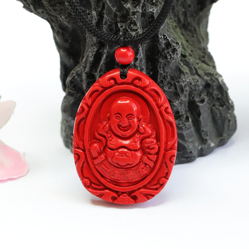 Vermilion Sand Pendant with Cinnabar Stone, Red Sand Buddha Safe Life Label Necklace