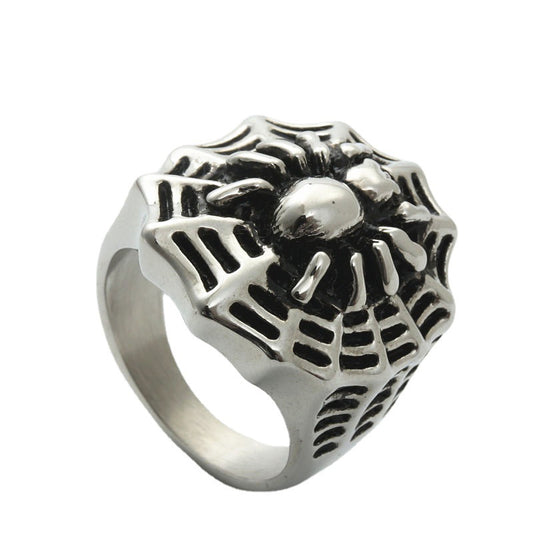 Titanium Steel Spider Web Ring - Retro Punk Jewelry for Men