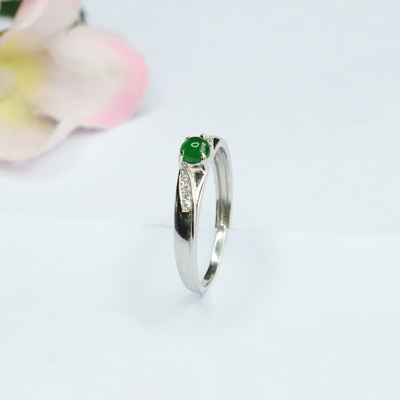 Sterling Silver Adjustable Ice Emperor Green Jade Zircon Ring