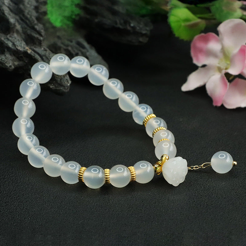 Lotus Slippery Agate and Chalcedony Sterling Silver Bracelet