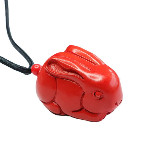 Cinnabar Rabbit Pendant with Red Sand Insets