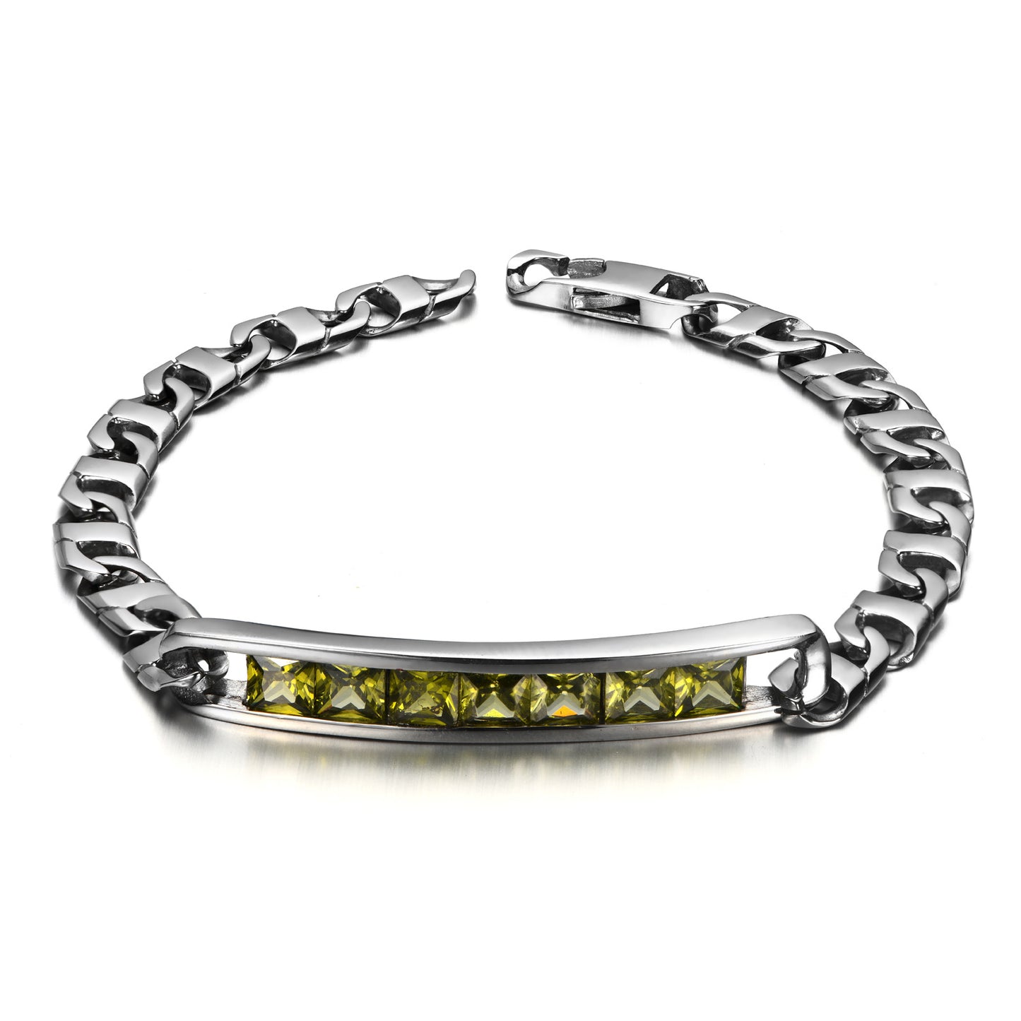 Trendy Men's Titanium Steel Locomotive Bracelet with Zircon Accents