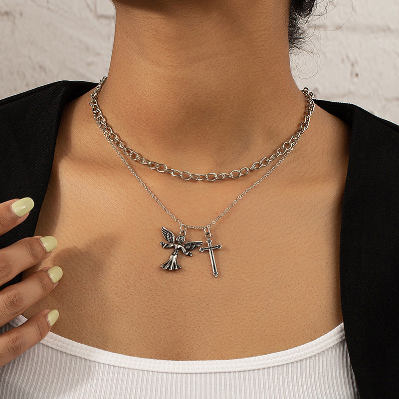 Trendy Korean Style Double Cross Pendant Necklace - Vienna Verve Collection