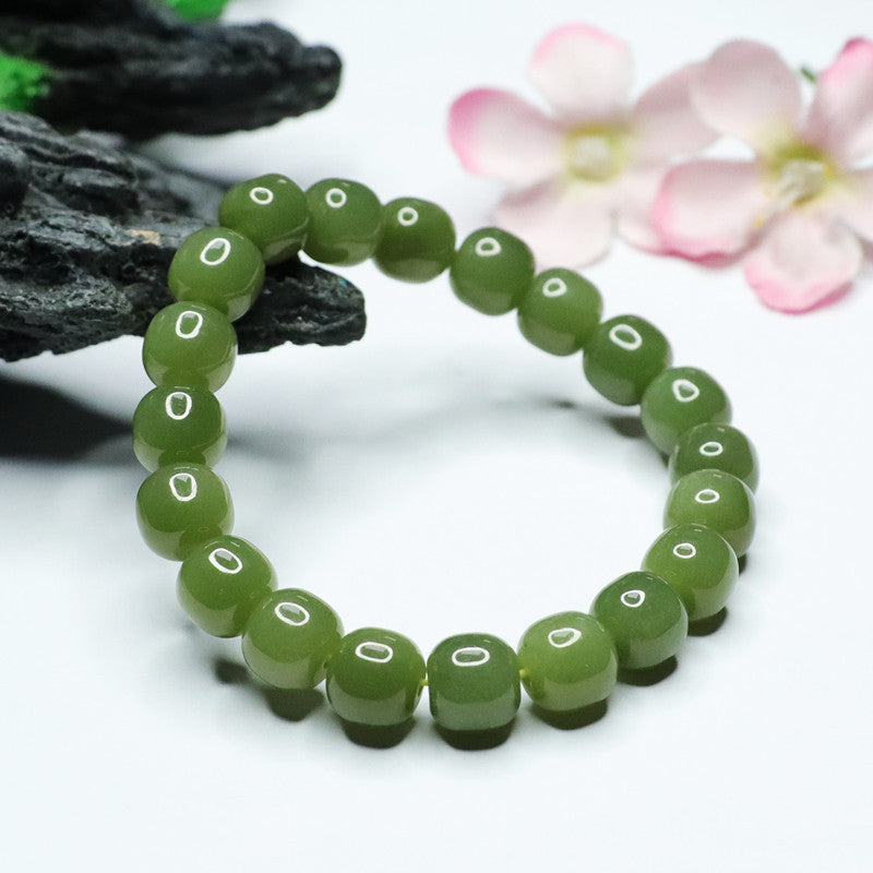 Fortune's Favor Sterling Silver Bracelet with Natural Hotan Jade and Jasper Beads