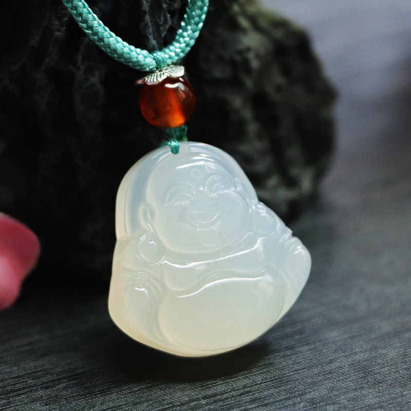 Natural Ice White Chalcedony Buddha Pendant Jewelry