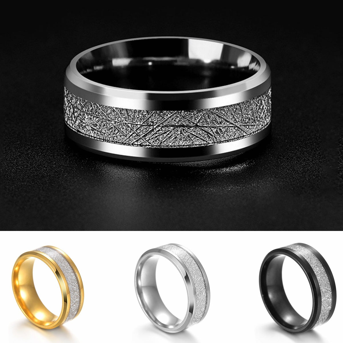 Frosty Titanium Steel Men's Ring with Ice Silk Detail - Live Jewelry Wholesale Show for Men