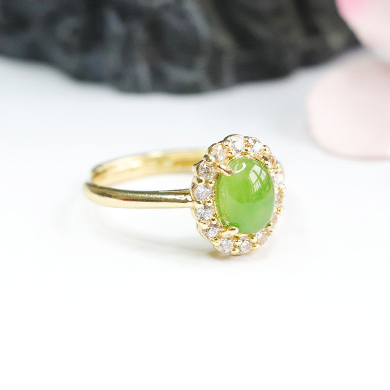 Natural Jade Jasper Ring with Zircon Accents