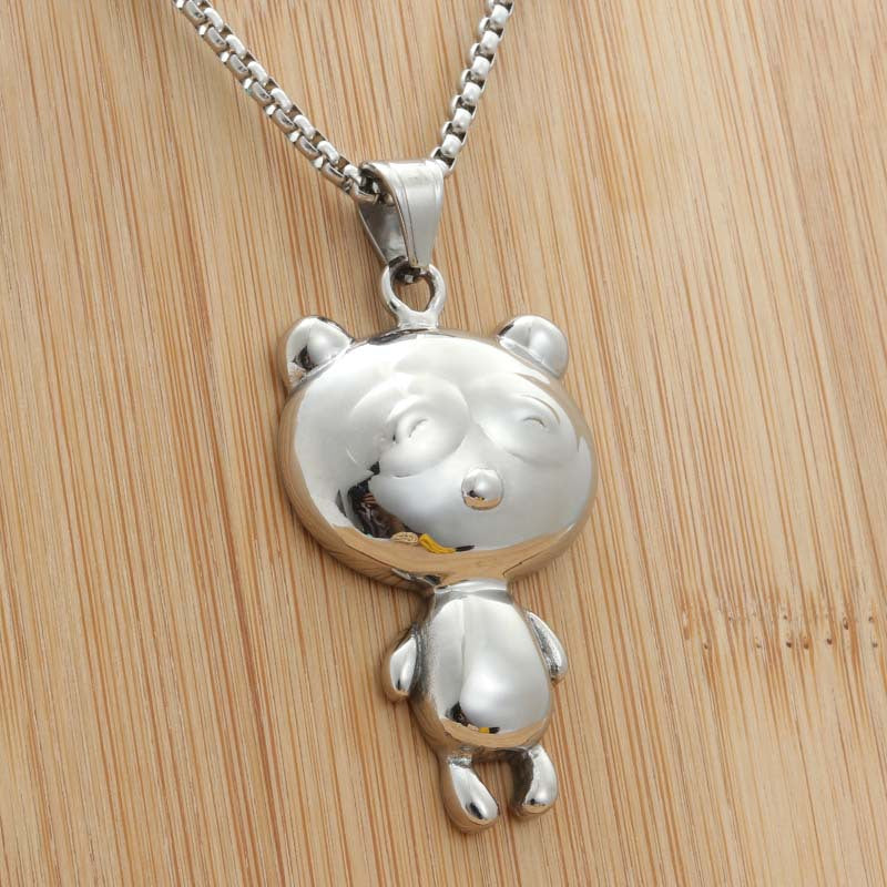 Personalized Titanium Steel Bear Pendant Necklace - Vintage Punk Style for Men and Women