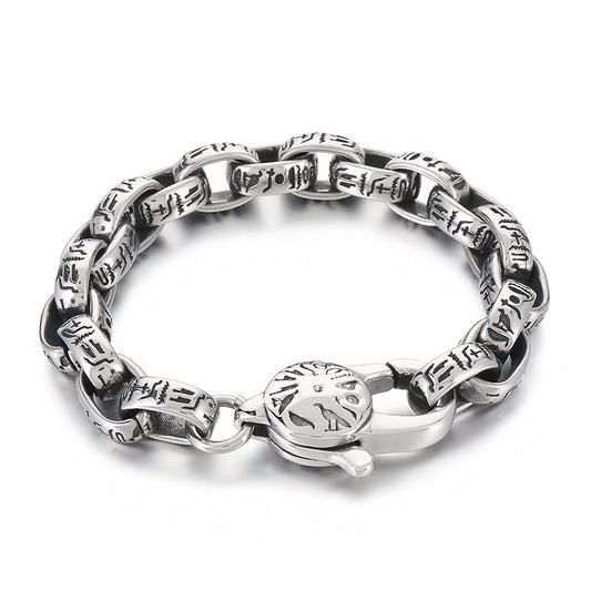 Retro Egyptian Pharaoh-Inspired Titanium Steel Men's Bracelet with Punk Hieroglyphic Design