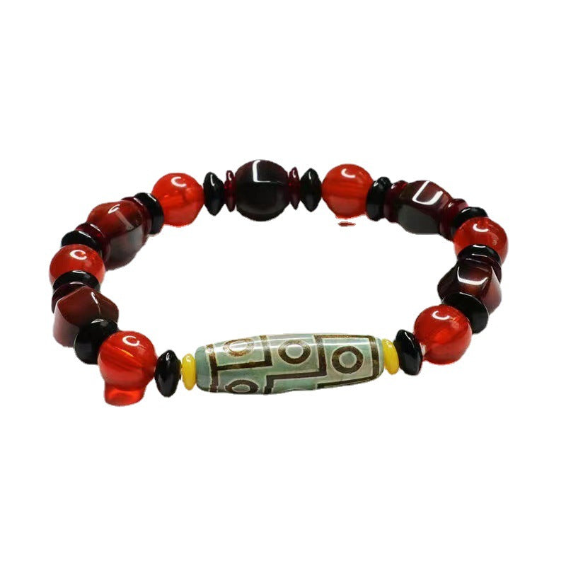 Nine-eyed Heavenly Beads Red Agate Sterling Silver Bracelet