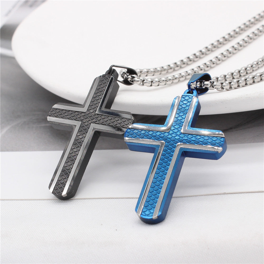 Mesh Pattern Latin Cross Titanium Steel Pendant for Men